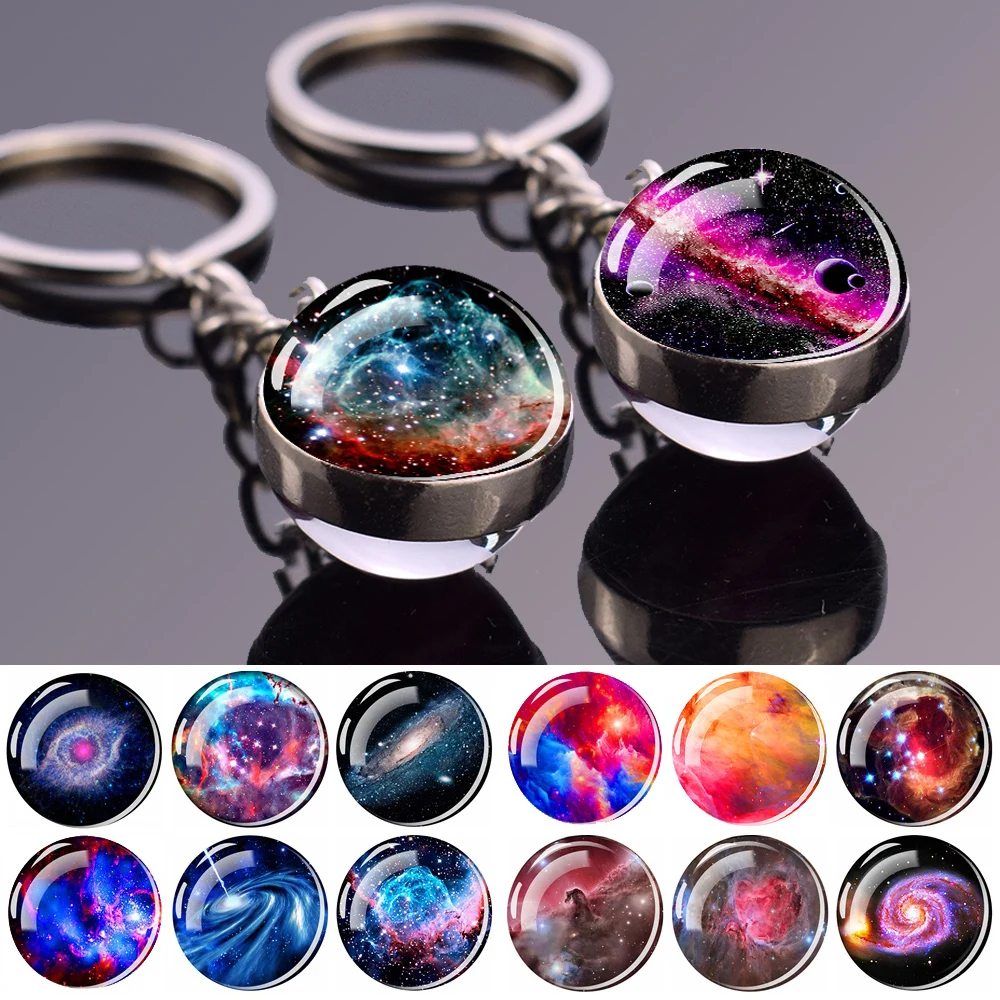 Colorful Nebula Planet Keychains Galaxy Universe Outer Space Glass Ball Double Side Pendant Key Chain Gift Astronomical Jewelry