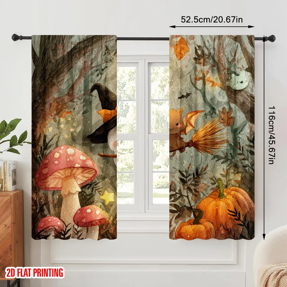 2pcs,2D plane printing Creative Curtains halloween pumpkin (7) Polyester (without rod) Decorations Inside for Bedroom, Living