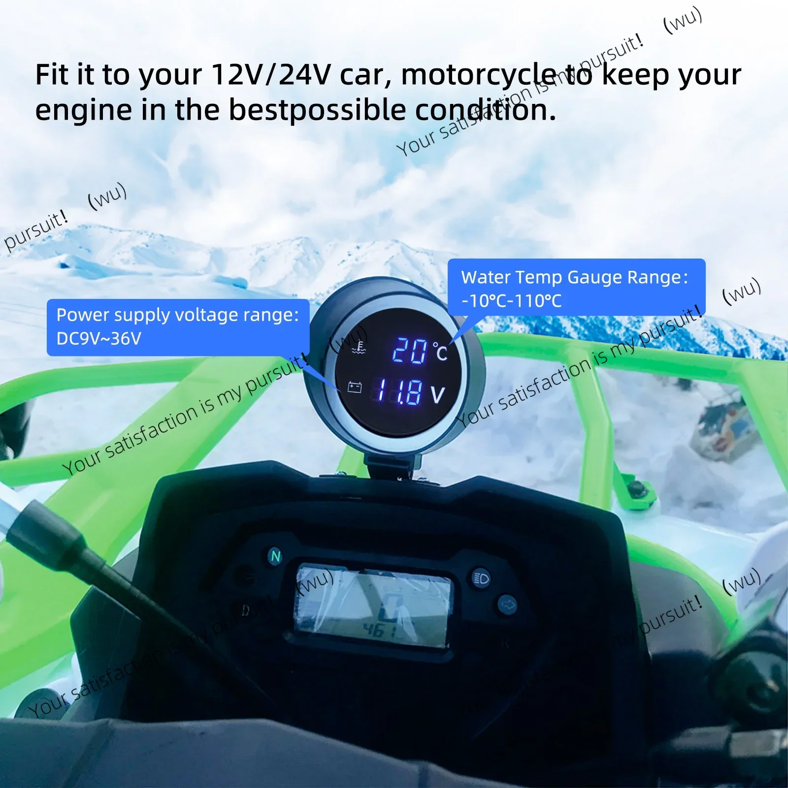 2 in 1 Round LED Digital Water Temp Gauge Voltmeter Volt Voltage Meter Temperatura Moto For 12V24V Car Truck Temperature Sensor
