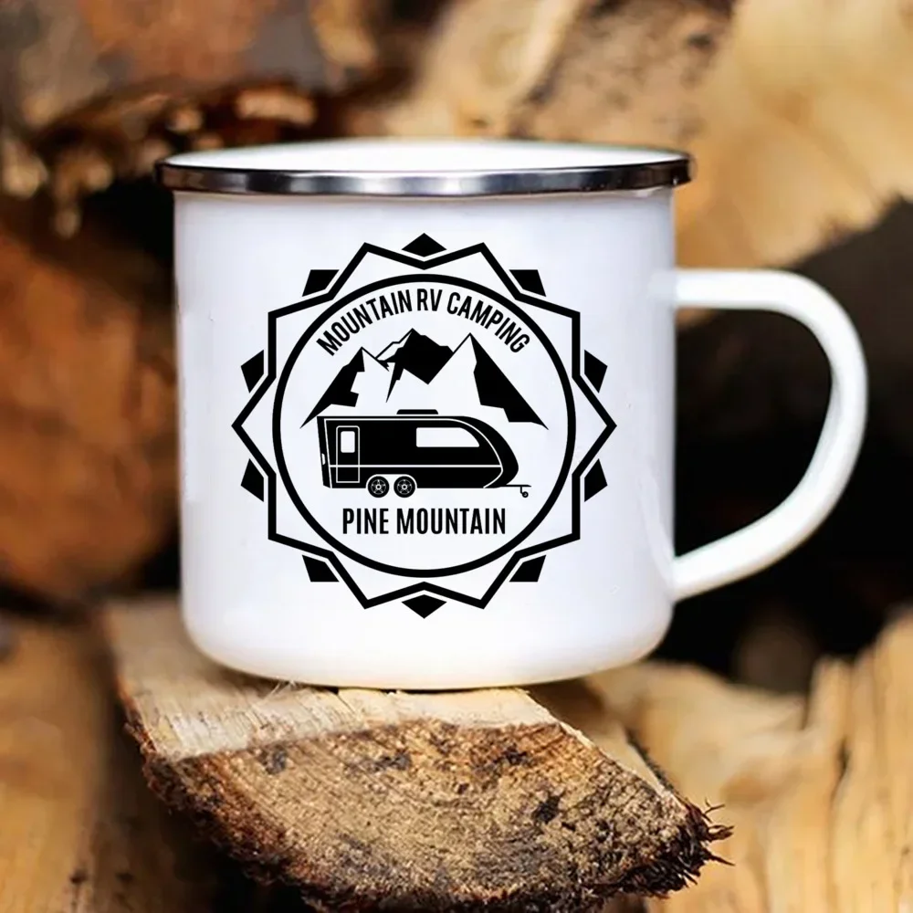 RV Park Mug Enamel Mugs Beach Campfire Present Hawaii Decor Enamel Mug Beach California Drink Juice Water Cocoa Milk Coffee Cup