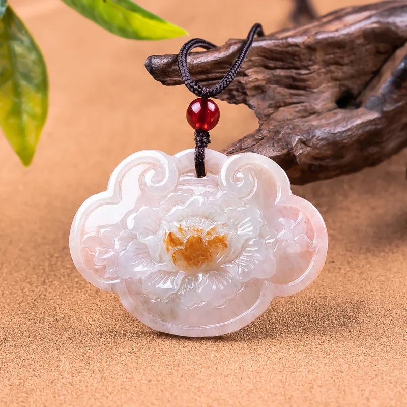 Natural Grade A Jadeite Peace and Fortune Lock Pendant with Rope, Exquisite Jade Necklace Jewelry