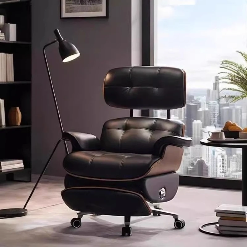 Smart electric leather boss chair study retro lunch break reclining massage swivel chair