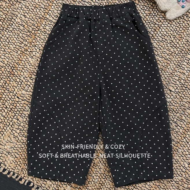 Girls Pants 2026 Autumn and Winter New Children's Clothing Korean Style Girl Baby Casual Retro Wavelet Dot Loose Wide-leg Pants