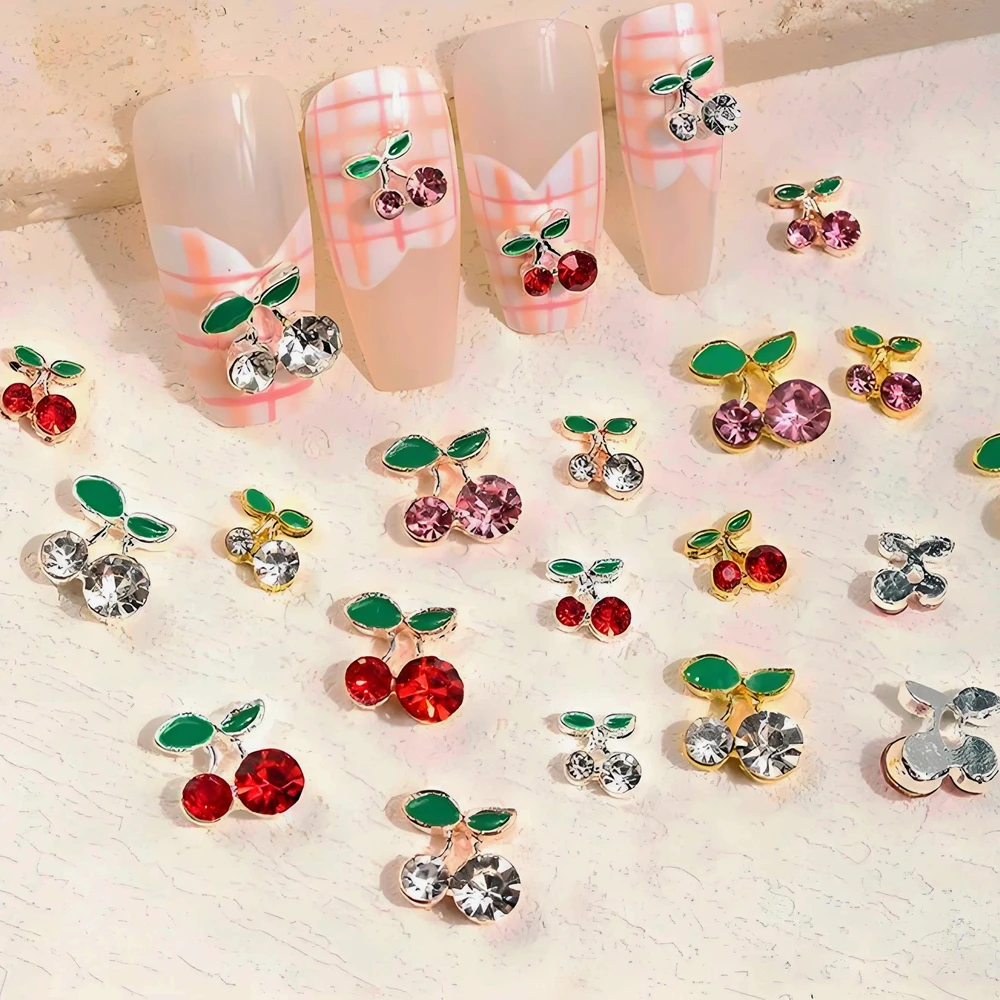 

10PCS Classic Cherry Nail Art Rhinestone Charms Luxury Alloy Jewelry Parts Accessories For Nails Decoration Manicure Supplies