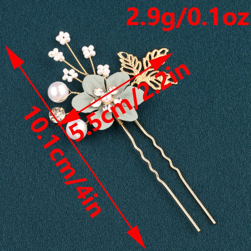 3-Pack Vintage Green Flower Hairpins with Pearls & Rhinestones – Elegant Wedding & Hanfu Hair Accessories image 3