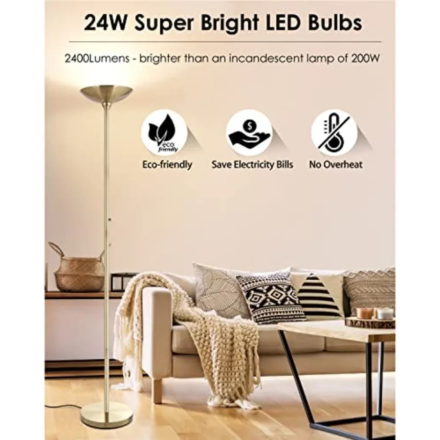 30W Super Bright LED Standing Lamp, 3000K Stepless Dimmable Pole Lamp with Rotary Switch, 70 Inch Tall Metal Modern Floor Lamps