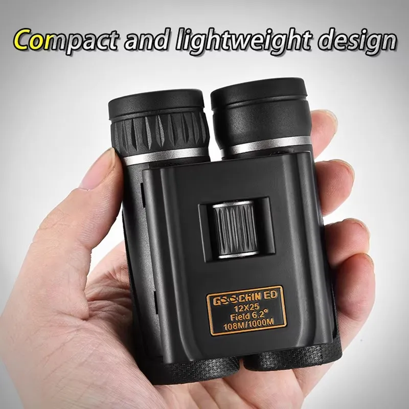 High Powerful 12x25 Compact ED Binoculars for Adults and Kids with Large Eyepiece Easy Focus Binoculars for Bird Watching Travel