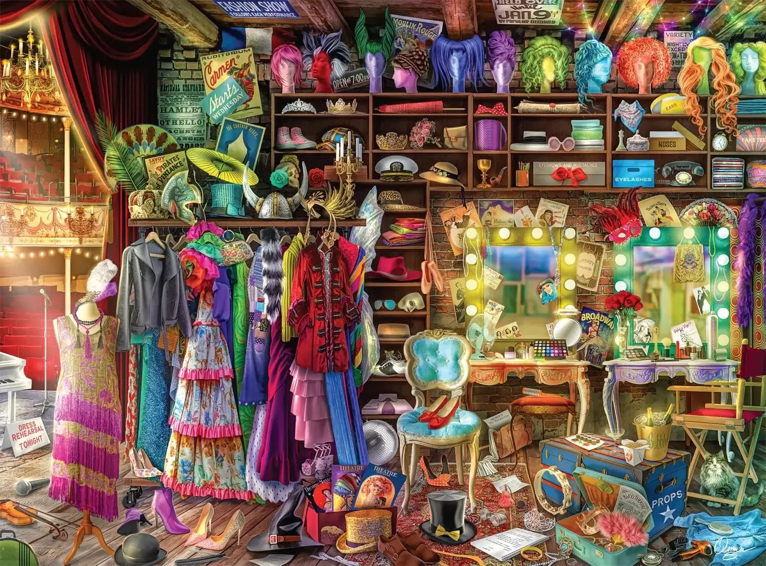 Backstage at The Theater 500/300/120 Pieces Jigsaw Puzzles Challenging Family Activity Games for Gameroom Bedroom Party Gift