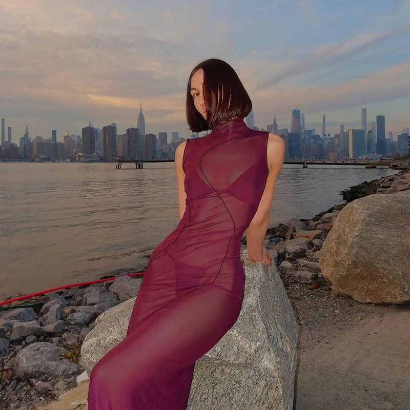 Sexy Mesh Long Dress Lady Maxi Evening Elegant Dress Women Summer Clothes Luxury Party Bodycon Beach Prom Black Dresses