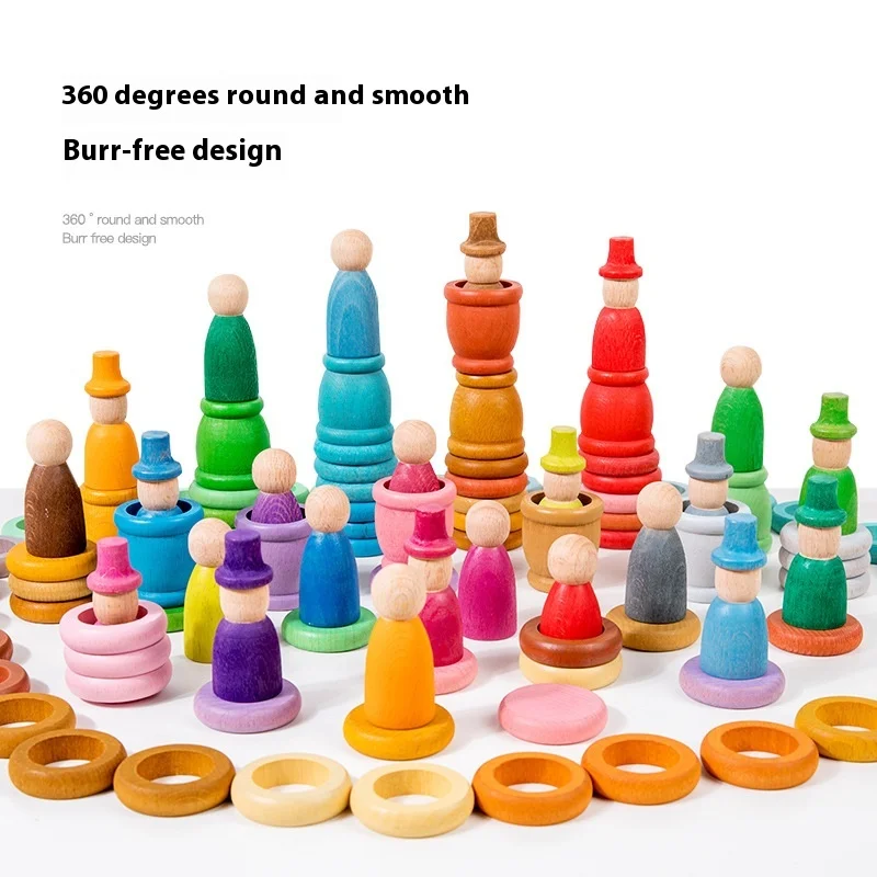 Little Man In Rainbow Cup Waldorf Spring Summer Autumn Winter Color Matching Blocks Wooden Toys For Children