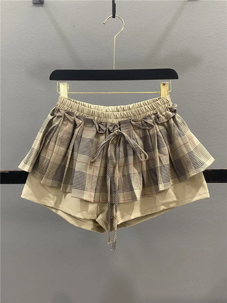 

Casual Plaid A-Line Skirt Women's Summer New Style Age-Defying Small Size Body Shape Wide Leg Short Pants Skirt