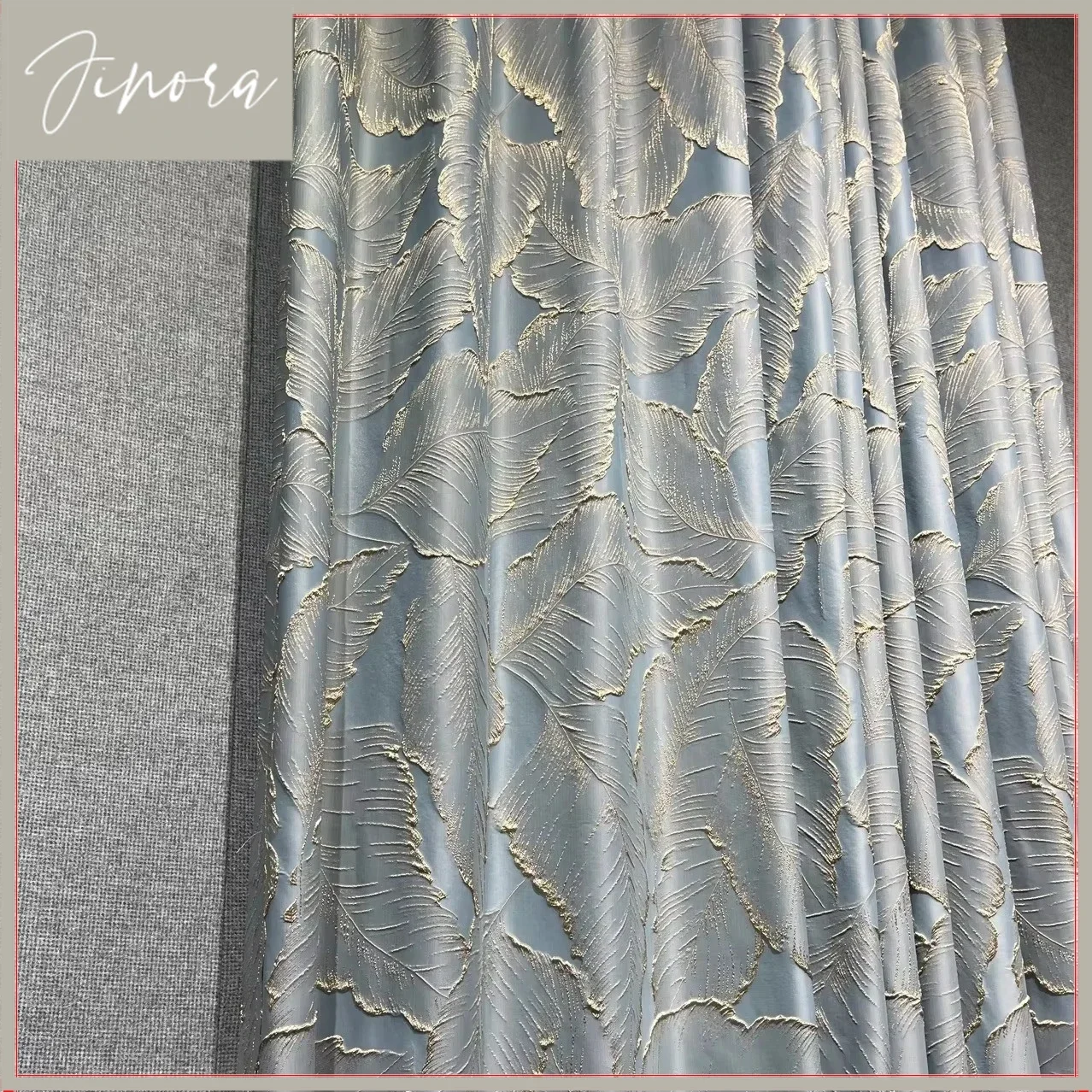Modern Gray Thread Jacquard Beige 3D Leaves Luxury Curtains For Living Room Bedroom Dining Window Blackout Custom Precision
