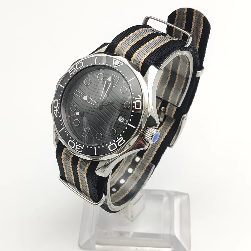 ساعة ميكانيكية رجالية مع علبة من الفولاذ المقاوم للصدأ ، حركة ، نمط موجة ، قرص معقم ، شاشة تقويم ، كاجوال ،