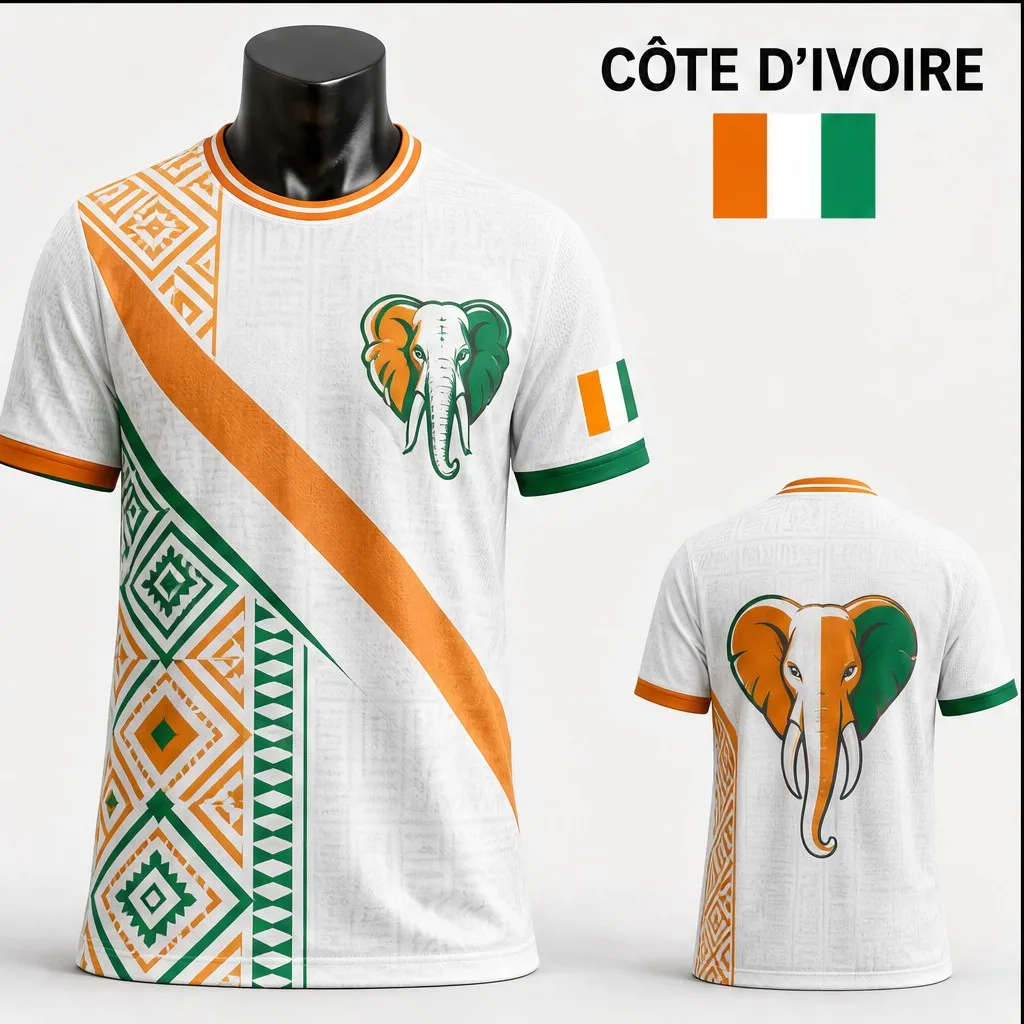 Mens Crew Neck T Shirt Ivory Coast Tribal Elephant Head Graphic Short Sleeve Casual Streetwear Summer Top for Men New Style Wear
