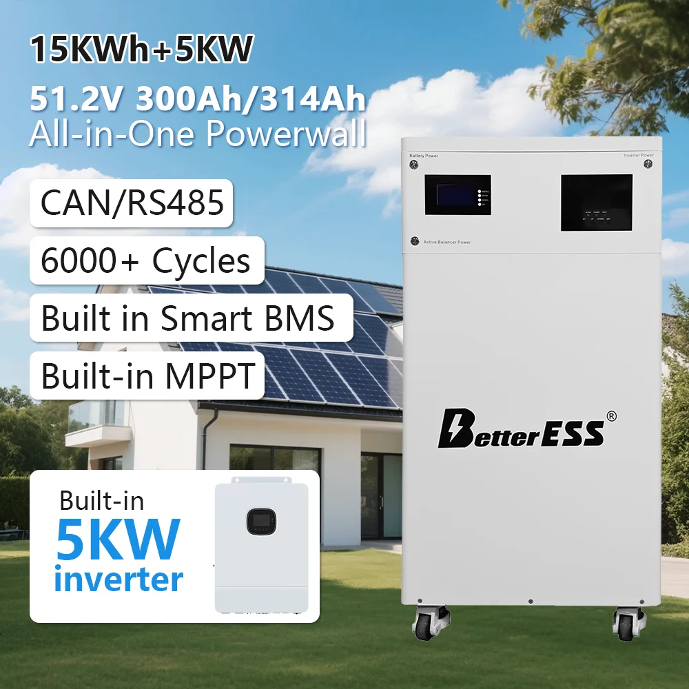 

All-in-One 15KWH Machine 48V 300AH Lithium Iron Phosphate LiFePO4 Battery Built-in-5KW Inverter Solar PowerWall EU US NO TAX