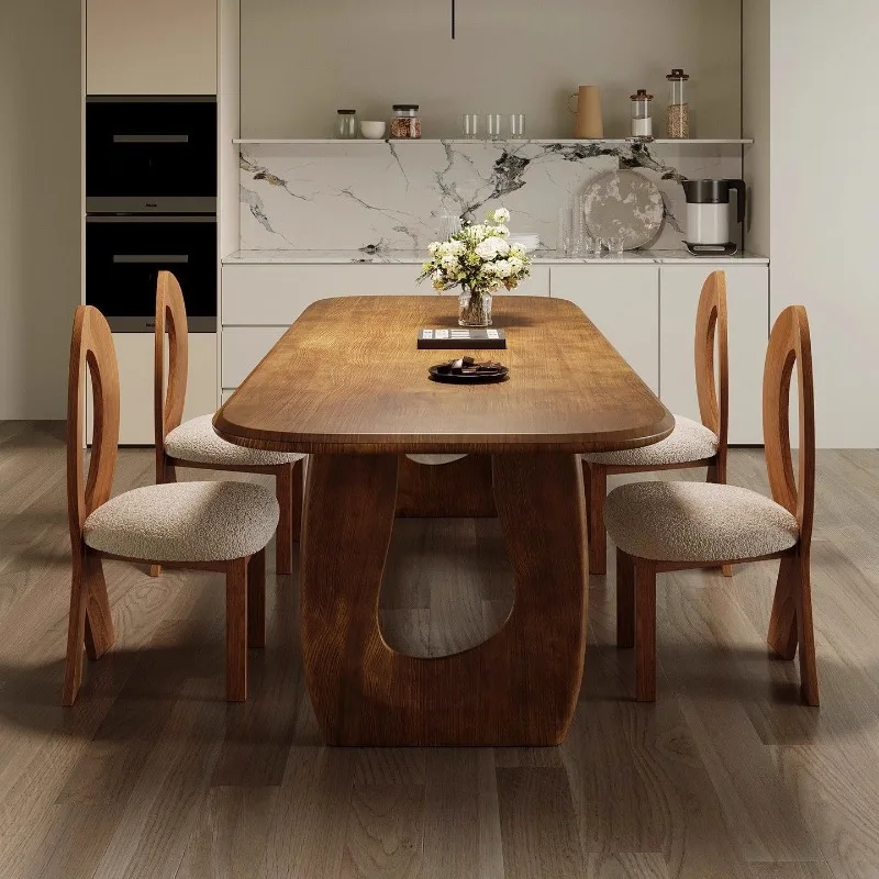 All solid wood creative dining table and chair combination, integrated oval long table