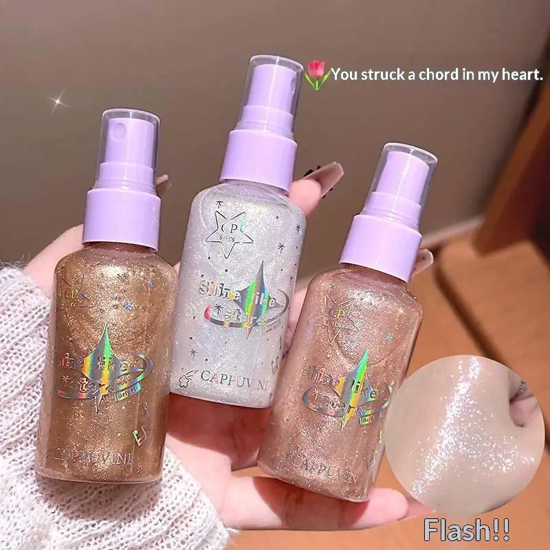 Cappuvini Peach Body Glitter Spray Diamond Sparkling Highlighter Liquid Champagne Bronzer Shimmer Full Body Shiny Cosmetics 65g. - view 2