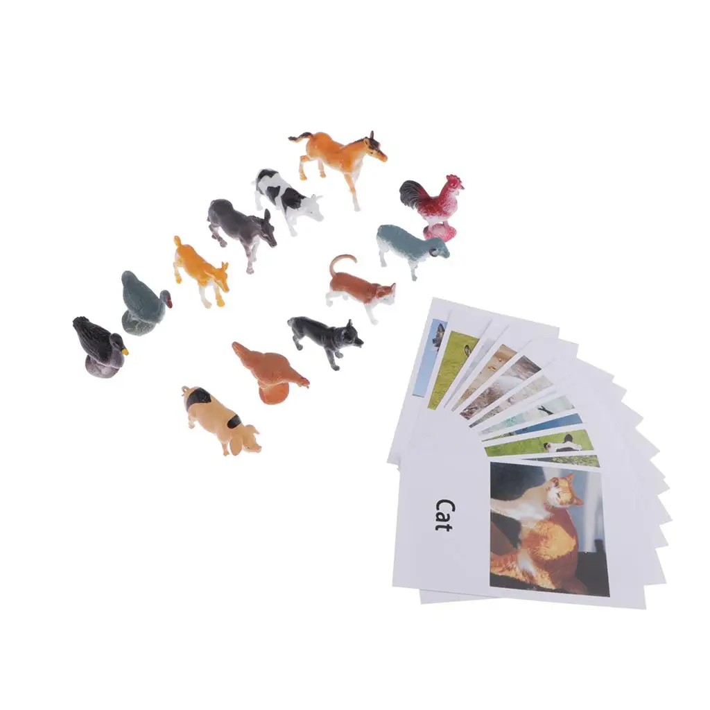 12pcs Farm Animal Figurine with Poultry Card Educational Toy