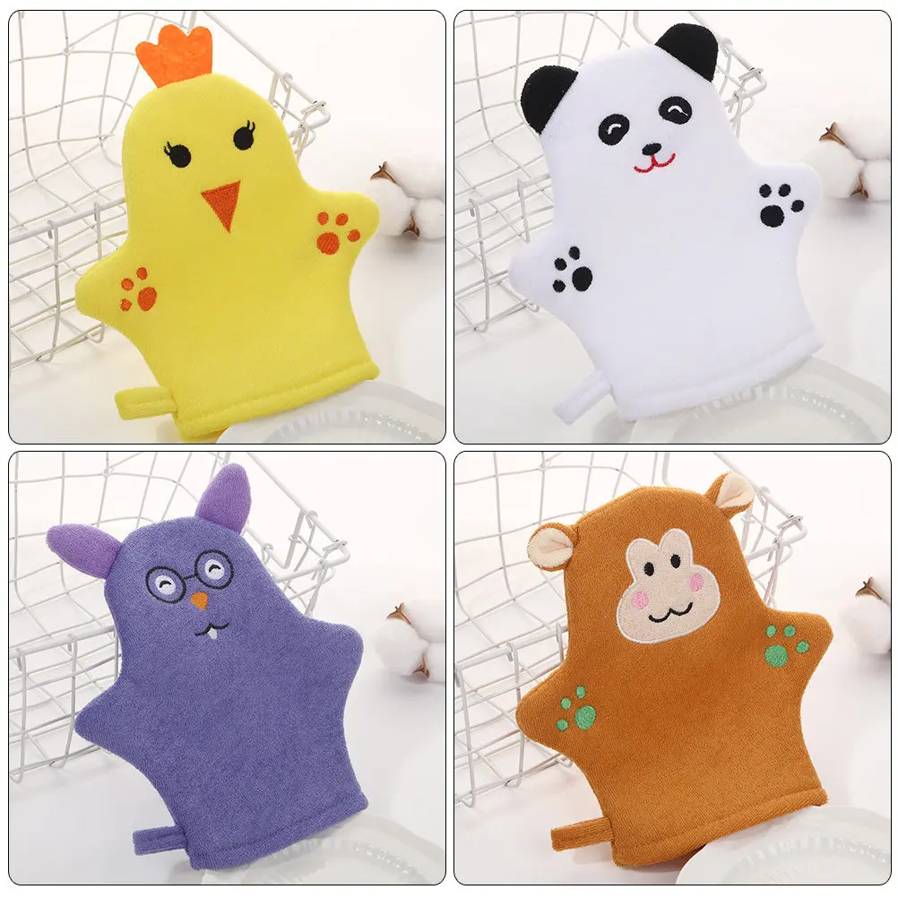 4Pcs Cartoon Bath Gloves for Toddlers Exfoliating Shower Mitts Skin-Friendly Body Cleaning Gloves Portable Back Scrubber Bathing view 4
