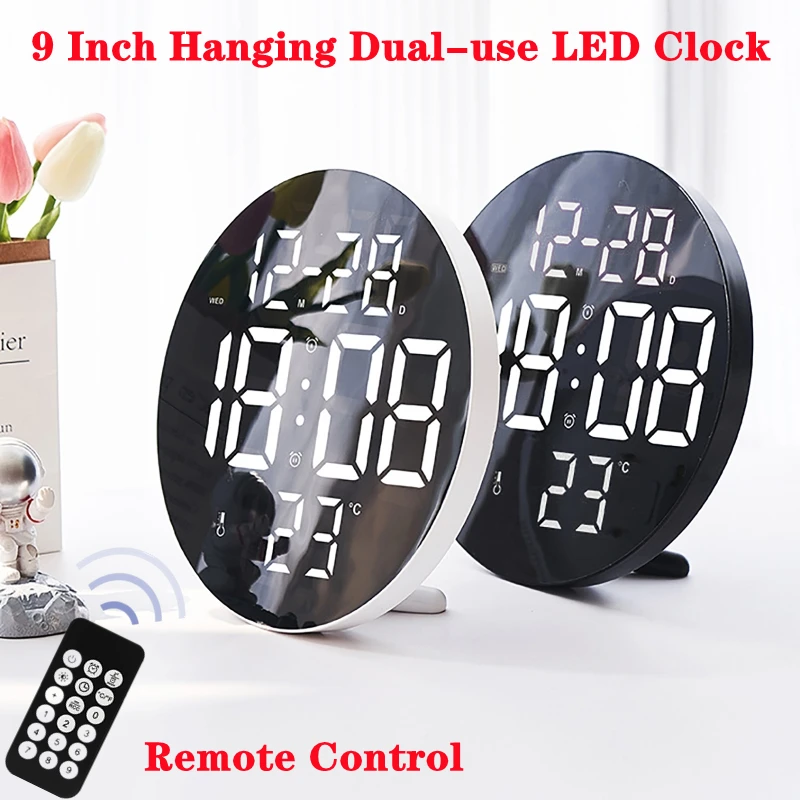 

9 inch LED Digital Wall Clock Large Screen Temperature Date Day Display Electronic LED Clock with Remote Control Living Room