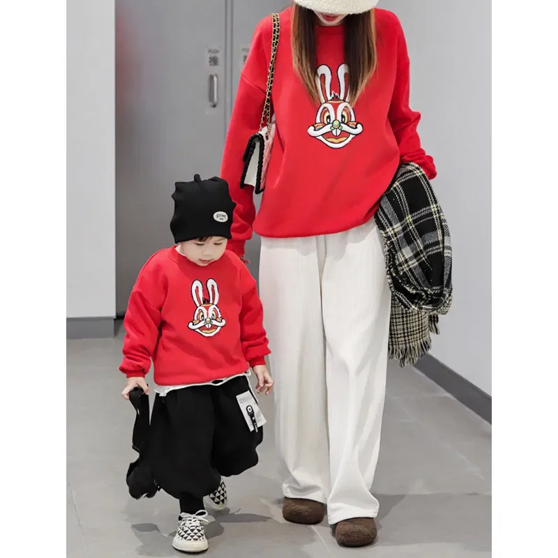 Chinese New Year Family Matching Outfits Dad And Son Equal Clothes Fashion Mom And Daughter Red Christmas Sweatshirt Baby Tops