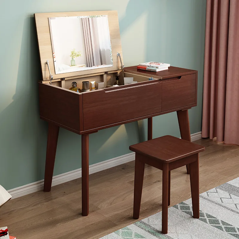 Solid wood dresser, bedroom small dressing table, desk integration, Nordic simple clamshell, multi-functional dressing table, ec