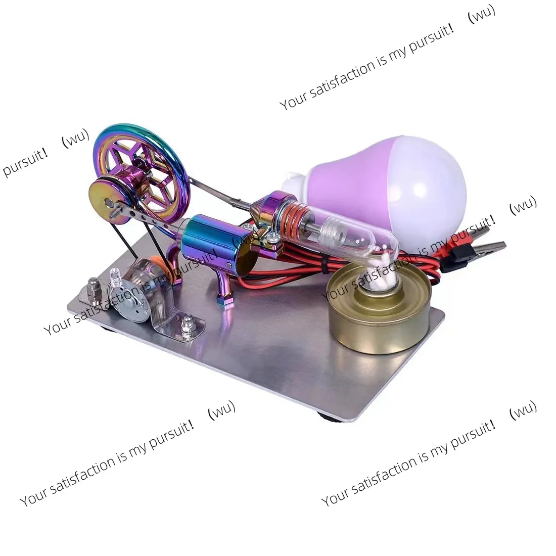 Stirling engine model, bubble color randomly sent