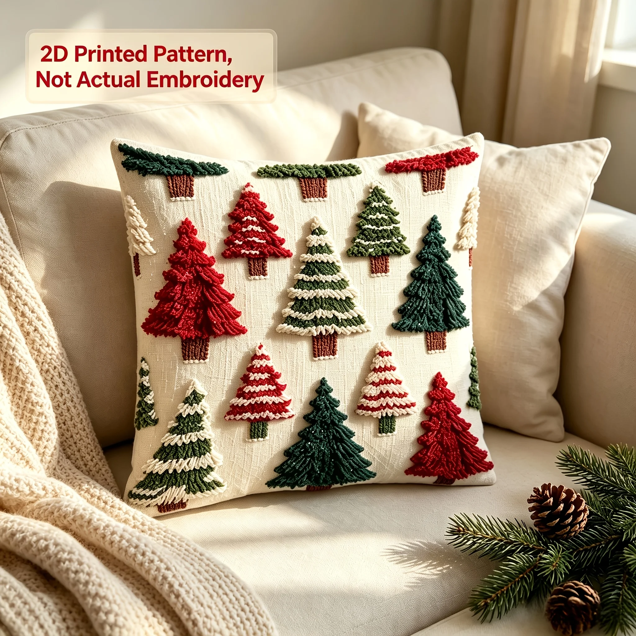 2/1 piece set 2D flat Christmas tree pillowcase, flat print, Christmas party home decoration, sofa decoration, pillow insert not included, Halloween and Christmas gift