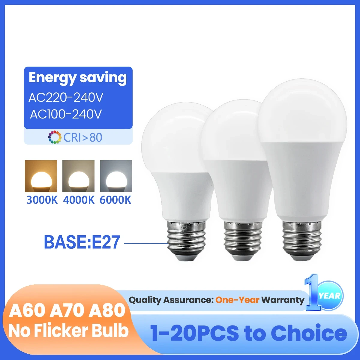 A60 A80 LED Bulb Lamps 8W 9W 10W 12W 15W 18W 20W 24W  Light Bulbs AC 220V 110V E27 Daylight Lighting for Home Foyer Room decor