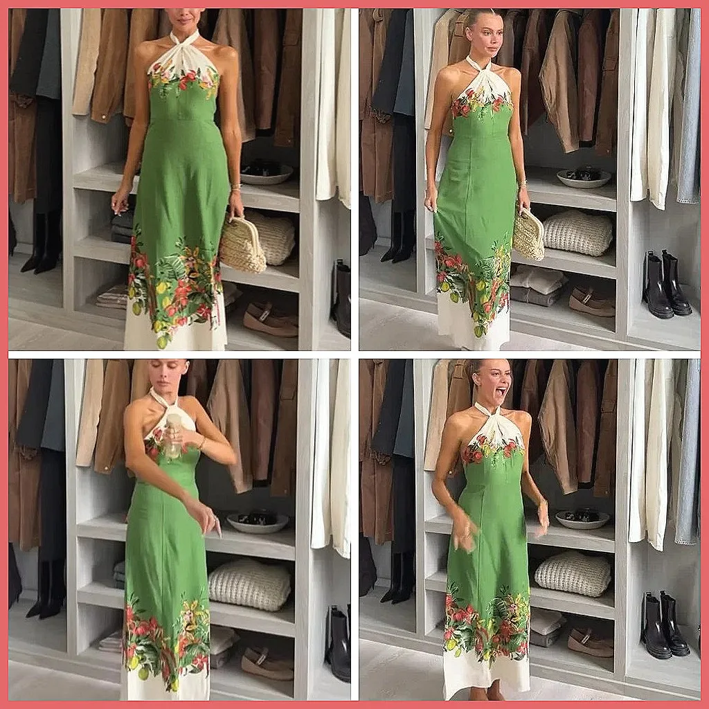 

Chic Floral Halter Maxi Dress for Women - Backless Sleeveless High Waist Summer Vacation Dress (Characters: 78)