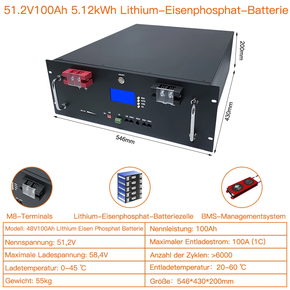 Batterie au lithium de stockage d'énergie solaire, batterie Lifepo4 T1, 5kWh, 10kWh, 15Kw, 48V, 100Ah, 200Ah, 300Ah