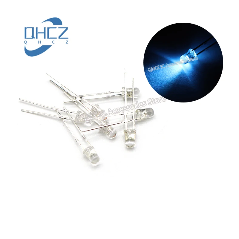 100pcs 3MM ice blue light F3 ice blue light light blue sky blue LED light-emitting diode with edge