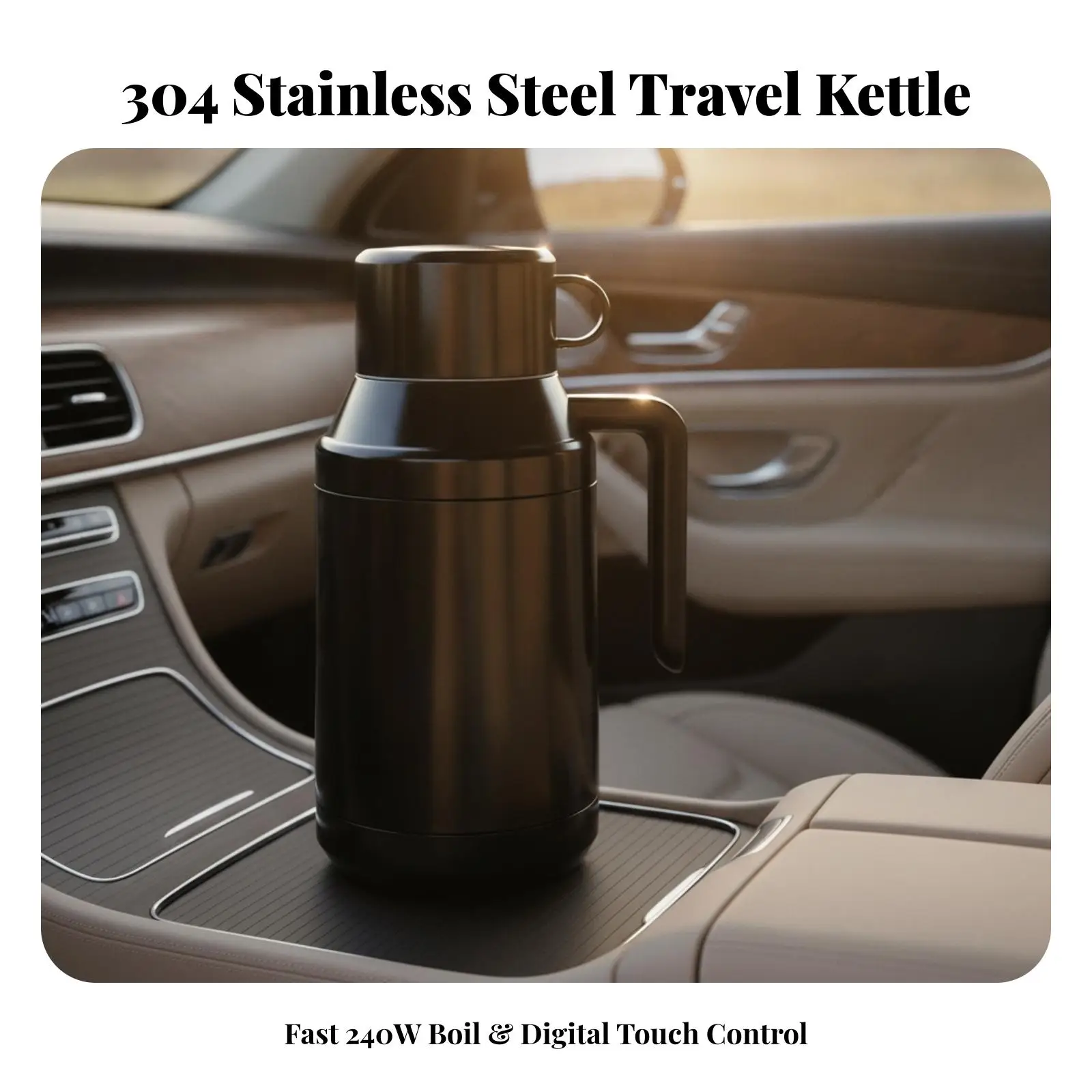 Travel Car Kettle Stainless Steel Interior 1.3L Capacity 240W Fast Boil with Secure Lid for Long Drive Comfort Hot Beverage