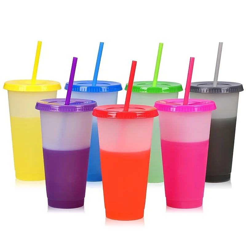 10pcs Colorful Changing Tumblers with Lids and Straws Stylish PP Plastic Water Bottles Perfect Party Accessory Add Iced Water