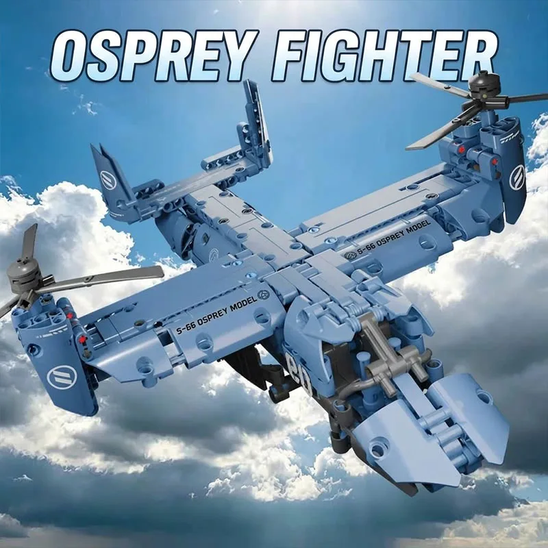 Military V-22 Osprey Tiltrotor Building Block Set Large High-Simulation Pulley Aircraft Model Propeller DIY Building Blocks