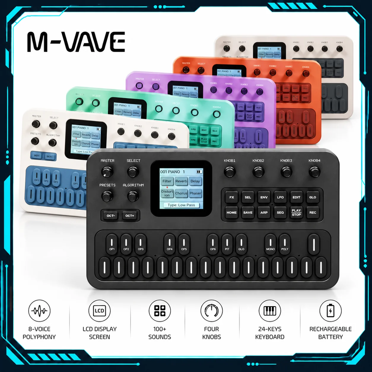 M-VAVE（SK15）FM-1 Synthesizer, Portable Handheld Sound Source, 128 Presets, Built-in Speaker, Battery Powered