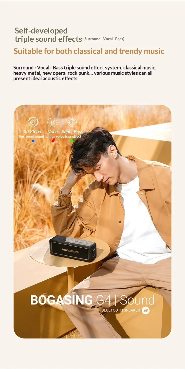 BOGASING G4 Bluetooth Speaker High-power Speakers Subwoofer Outdoor Waterproof Wireless Sound Audio Column Extended Bass