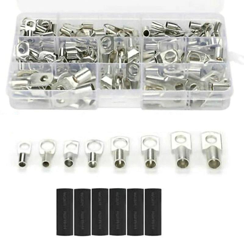 

220Pcs Copper Cable Lug Ring Terminal Kit With Box SC4-SC25 Tinned Cable Lug Battery Bare Cable Wire Connector