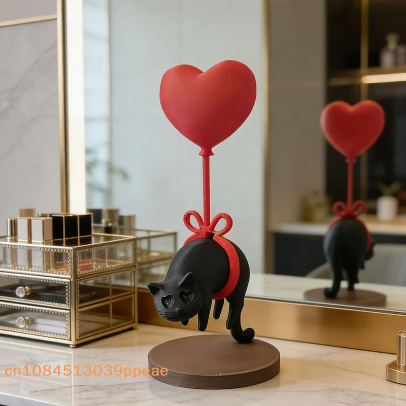 {QTG333} 3D Printed Suspended Cat Heart-shaped Balloon Decoration Romantic Home Decor For Desk Bookshelf Bedside Table Ornament