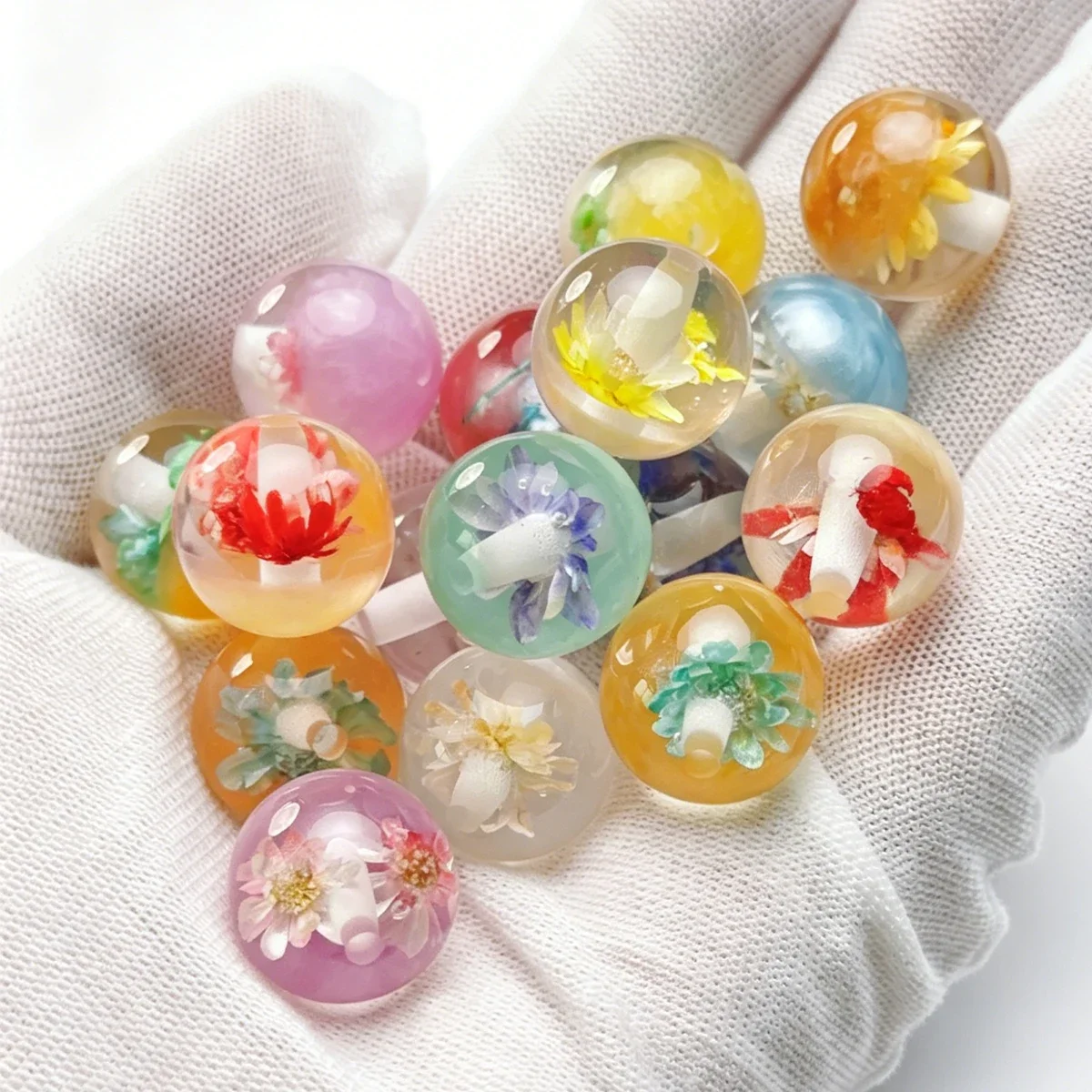 8/16pcs Random Color 16mm Dried Flower Inlaid Transparent Oval Acrylic Loose Beads DIY Bracelet Decor Pen Craft Supplies