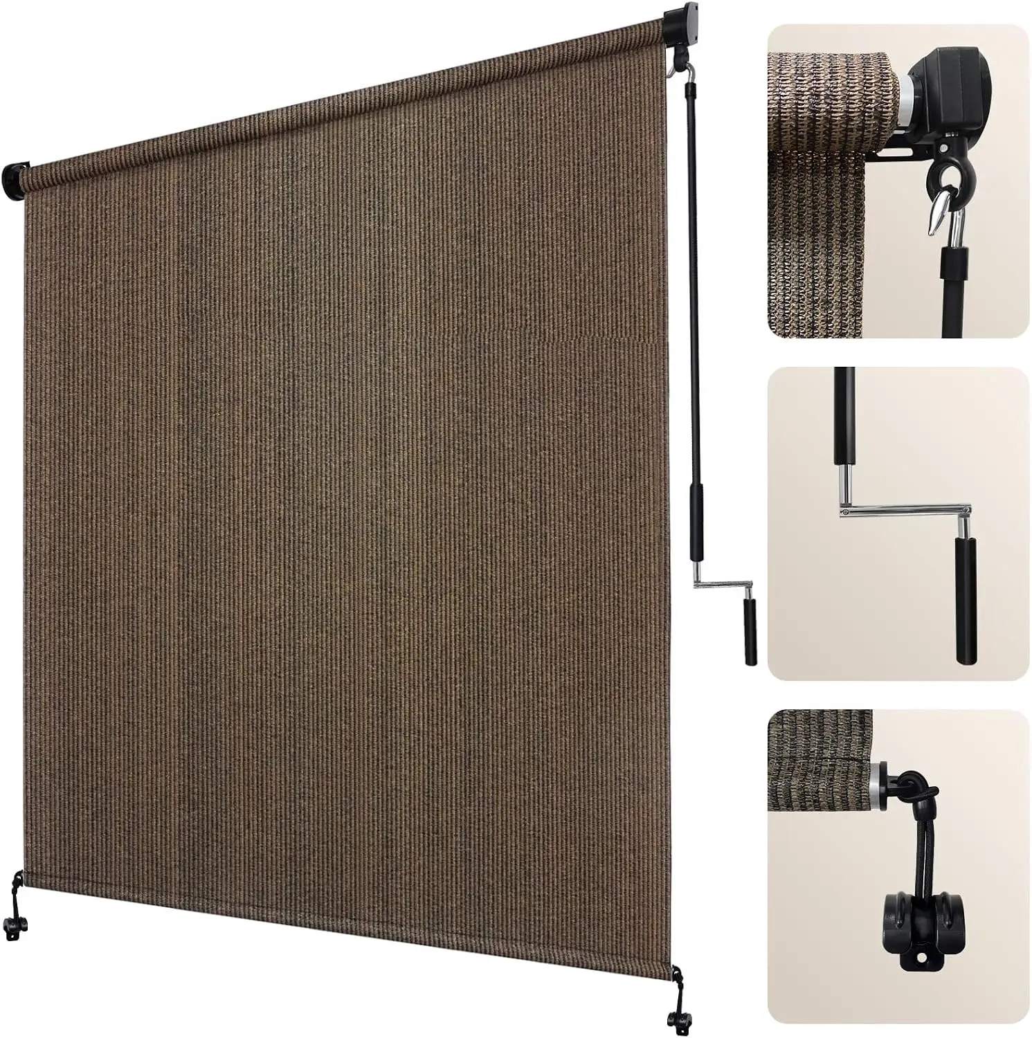10x8ft Outdoor Roller Shades with Splicing Design, Cordless Patio Blinds for Porch, Gazebo, Pergola, Mocha