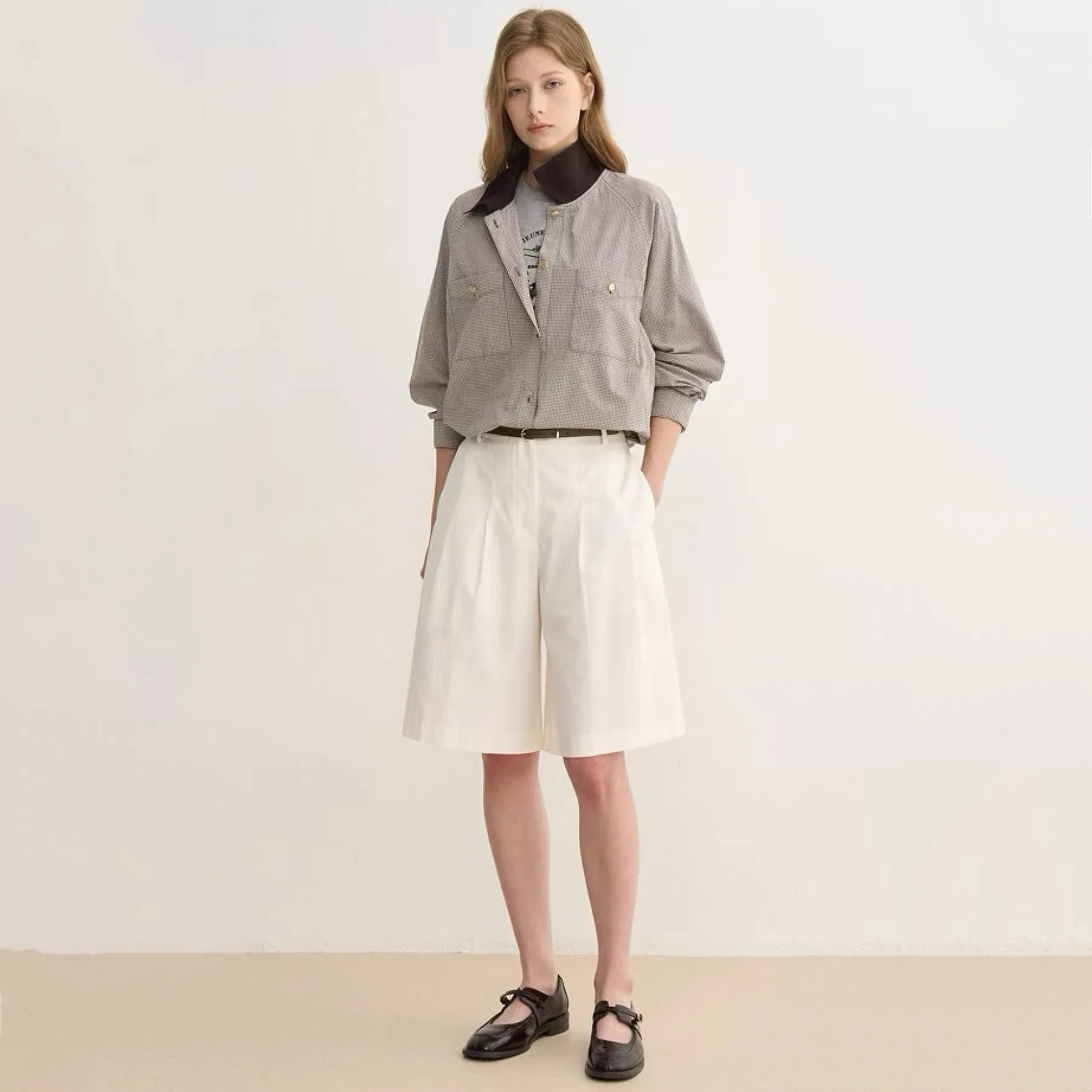 جاكيت جلدي SJ25 للخريف، معطف كاجوال بياقة، تصميم مرقع بنمط مربعات، أسلوب ملابس العمل، معطف متعدد الاستخدامات للسيدات، نمط الت...