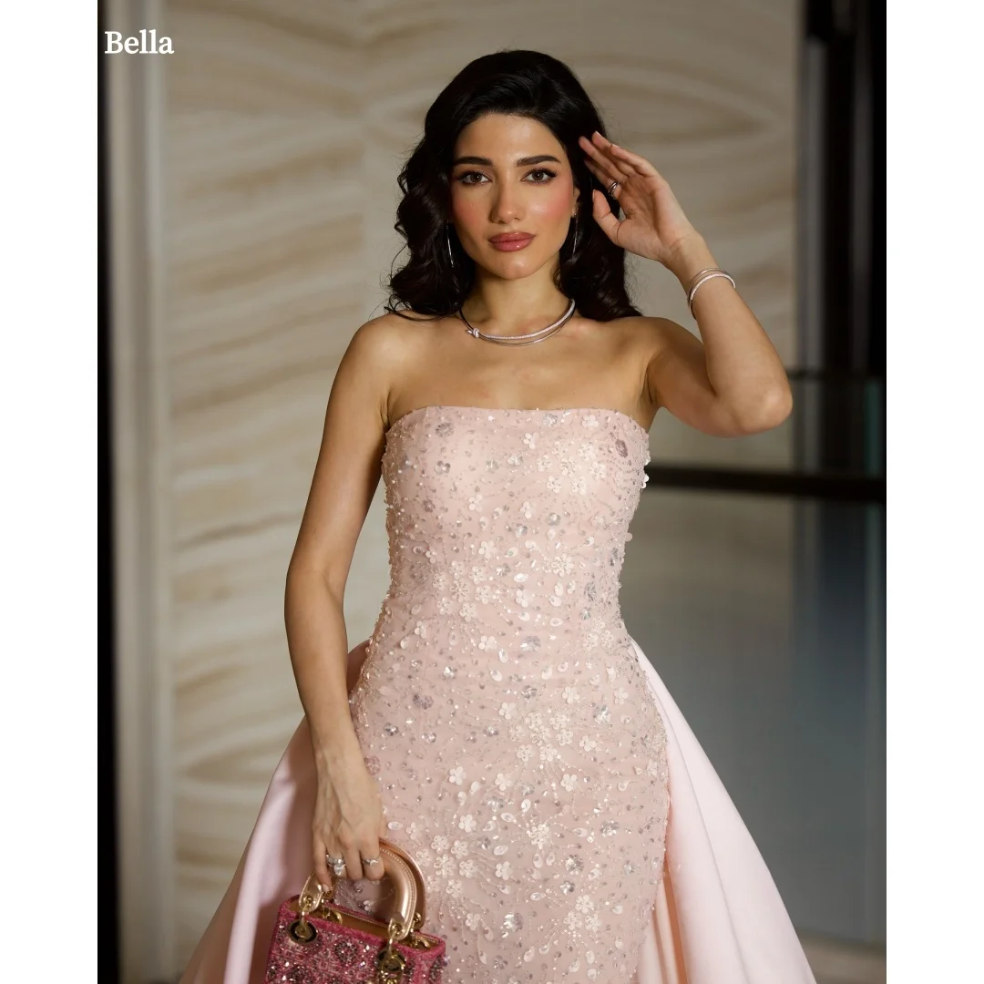Bella Customized Pink Glitter Strapless Backless robes de soirée Sleeveless Mermaid Party Dresses Floor-Length Prom Dress 2025