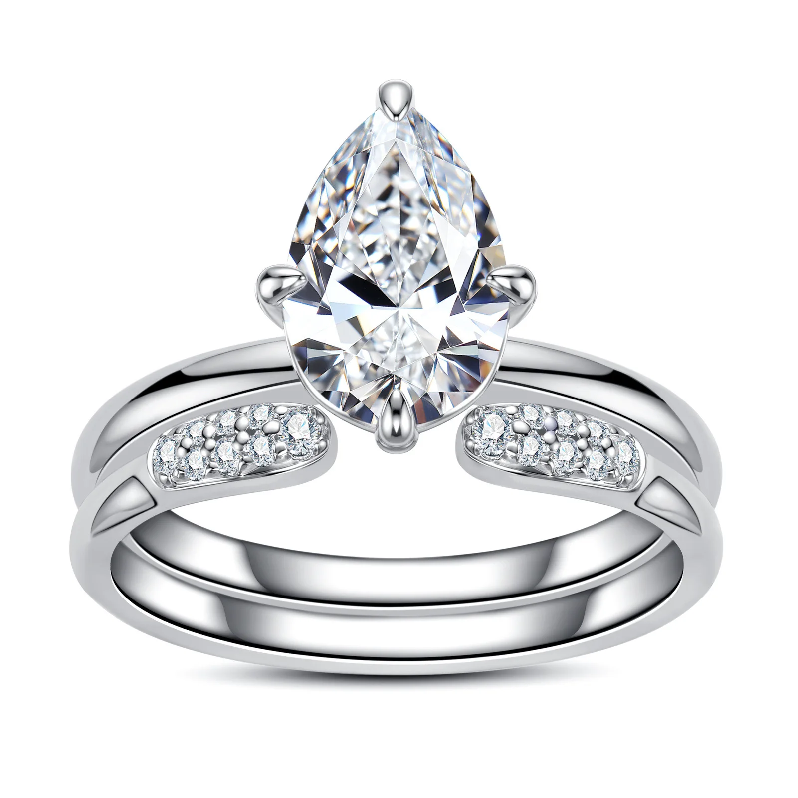 

Carnica 7×11mm 3CT Stone Real Moissanite Ring Set for Women 100% S925 Sterling Silver Teardrop Shape Sparkling Band GRA D Color