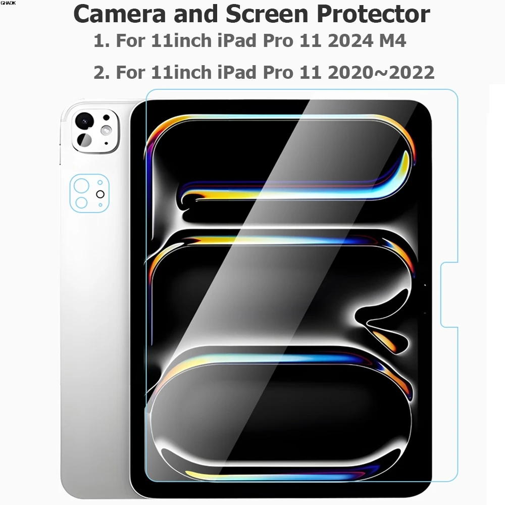 

2pc+2pc Camera and Screen Protector for iPad Pro 11 2020 2024 2 3 4 Gen Tempered Glass Clear 0.3MM 9H Hardness Protective Film