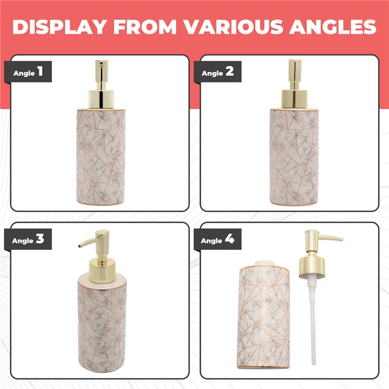 

N89R 300Ml Stylish Hotel Bathroom Marble Lotion Shampoo Liquid Soap Dispenser Pump Storage Bottle