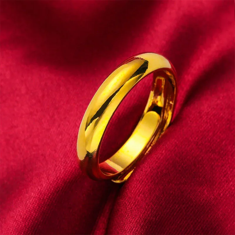 

Plated Real 18k Yellow Gold 999 24k Color Glossy for Lovers with Adjustable Ring Opening Never Fade Jewelry