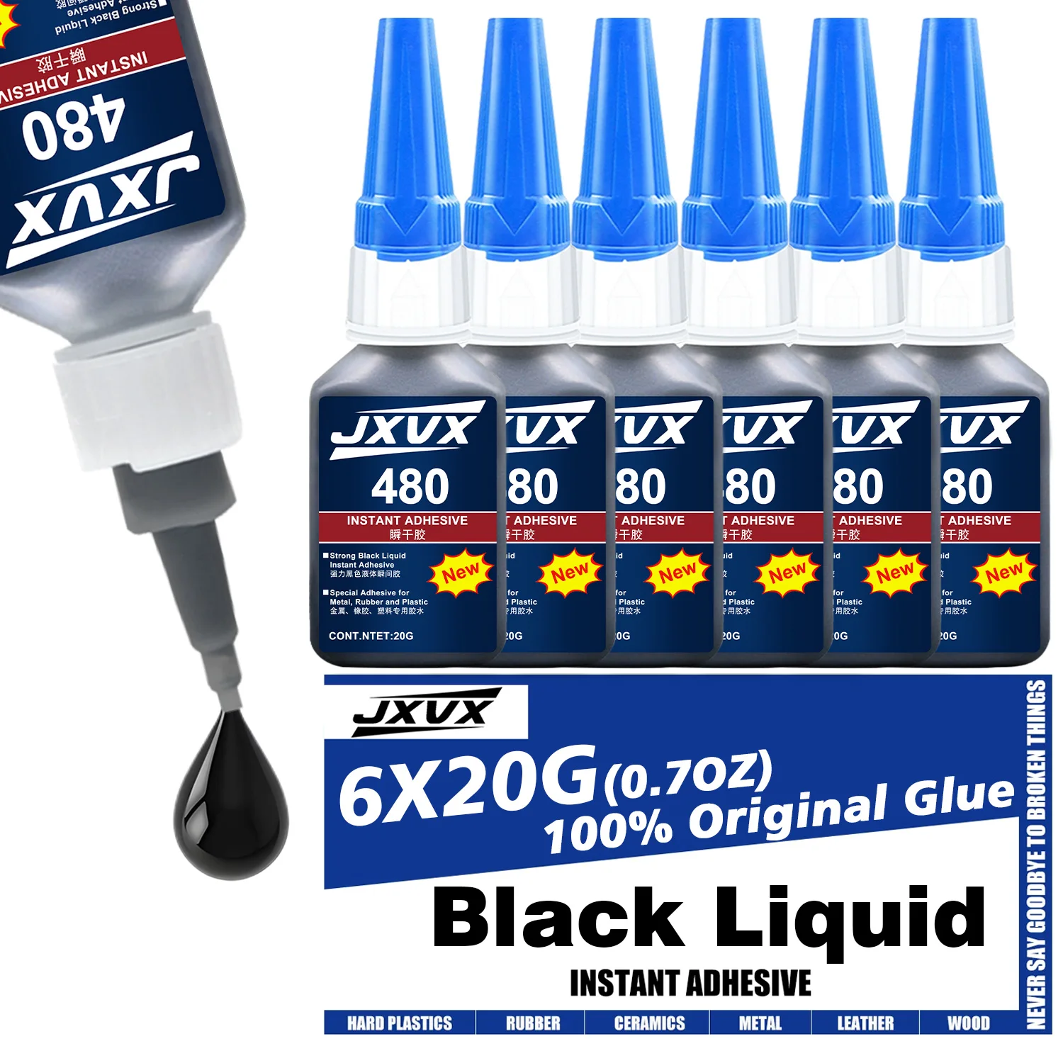 100-original-480-black-super-glue-instant-quick-drying-black-cyanoacrylate-adhesive-leather-rubber-tyre-plastic-strong-bond-liquid-glue-toolwith-distribution-07oz-6pcs