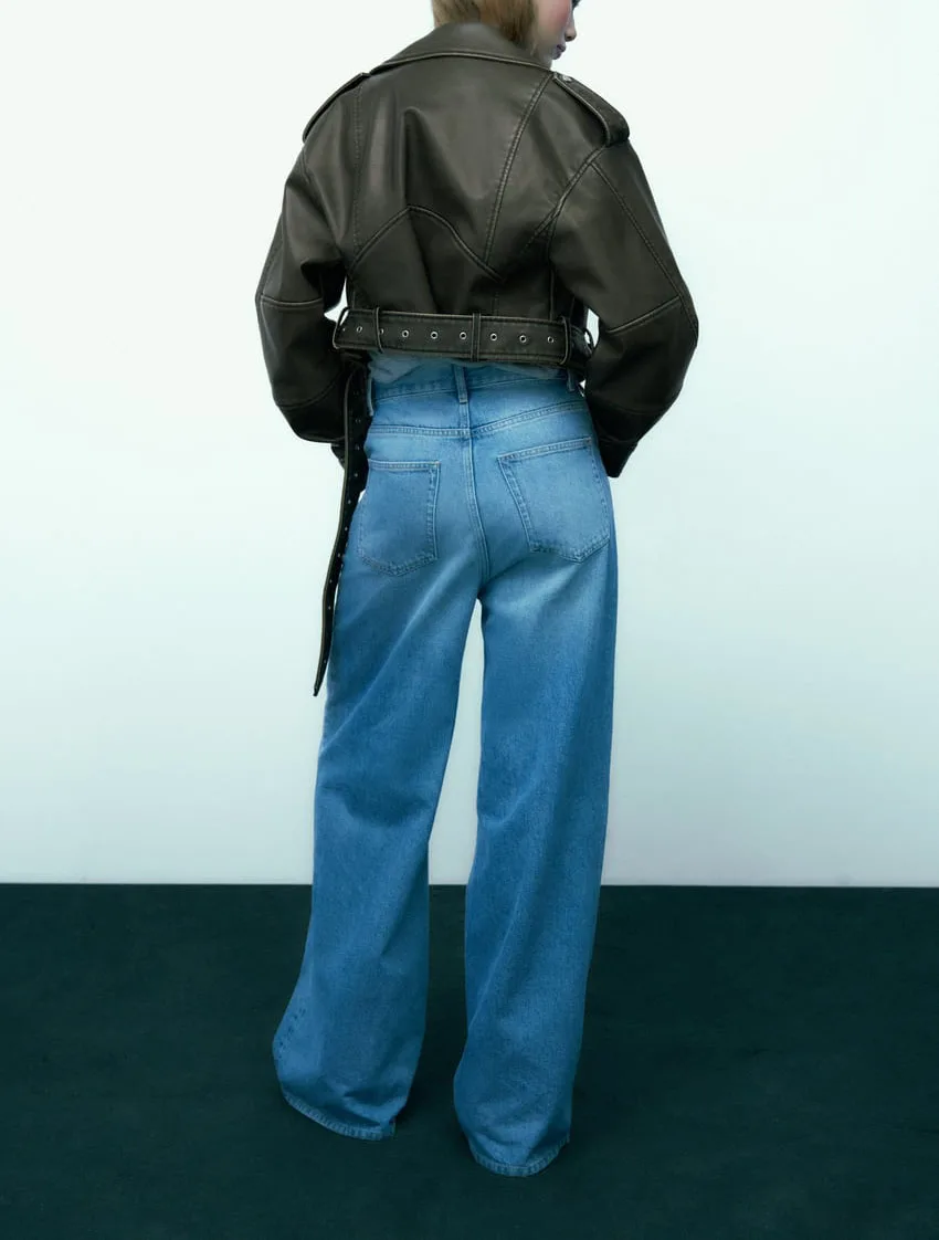 Spring New Sle Motorcycle Leather Jaet Stand Collar Loose ort PU Faux Leather Coat Outerwear Women's Commute Faion