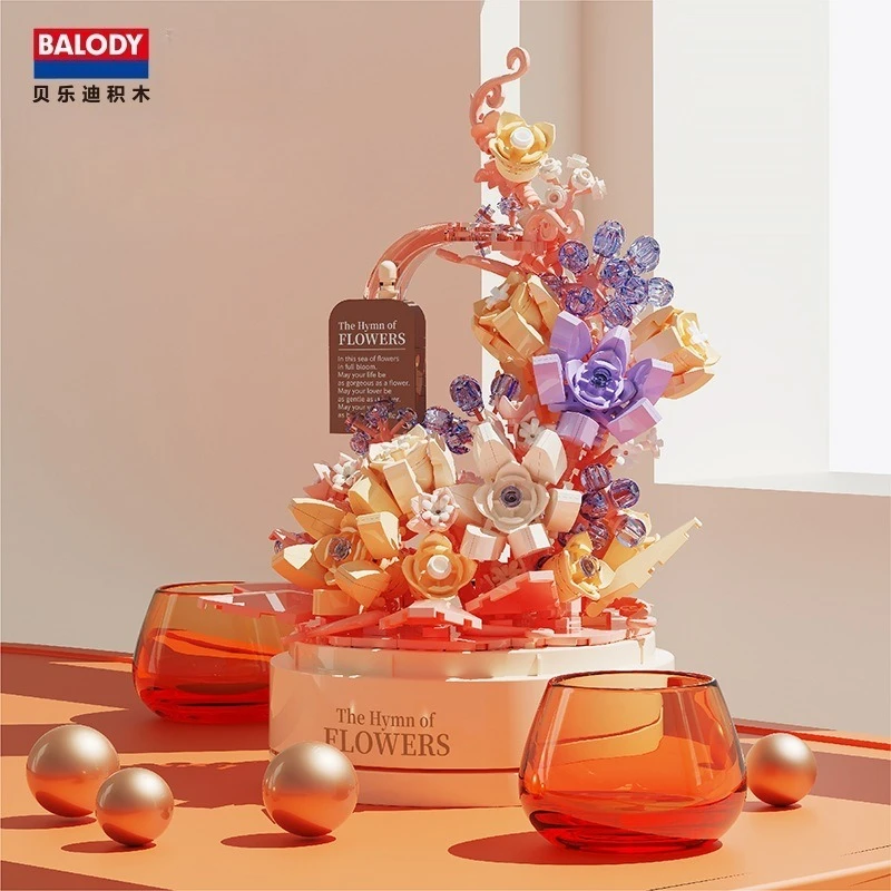 Beiledi 21238 Small Particle Building Blocks Bouquet Mini Eight Music Box Assembled Toy Festival Gift Desktop Ornament